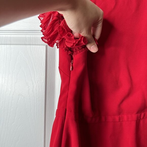 Jill Jill Stuart Red Flutter Sleeve Ruffle V-Neck Dress Women's Size 4 - Picture 8 of 10
